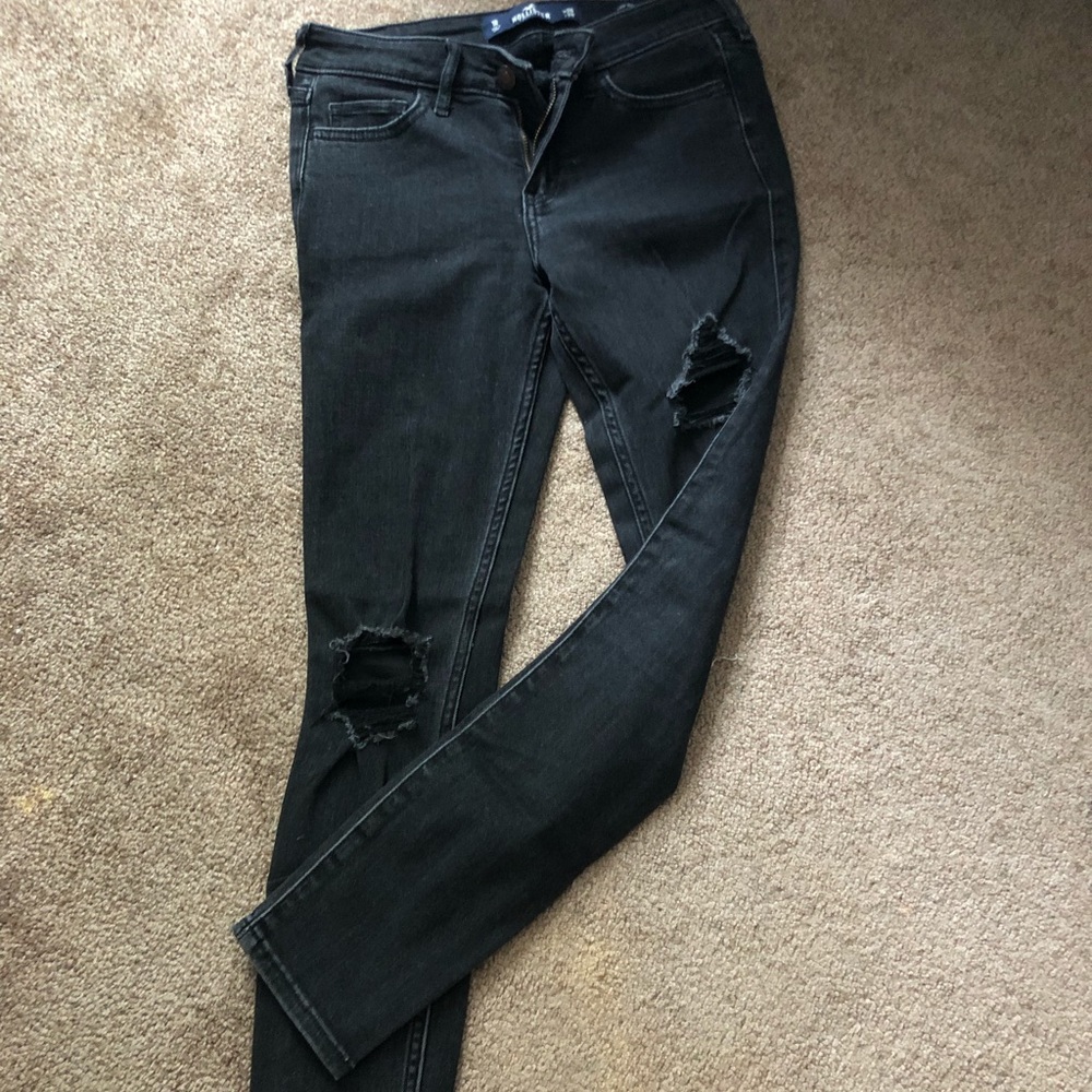 Black cropped, distressed jeans